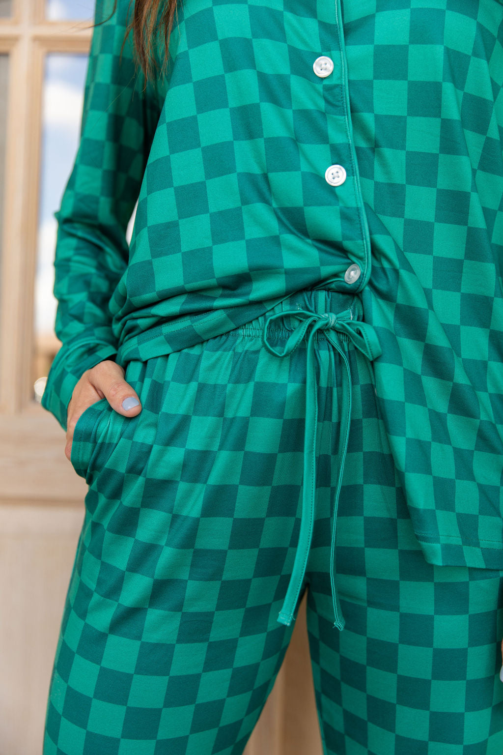 EVERGREEN CHECKER | NEW* WOMEN'S BUTTON UP LONG SLEEVE SET