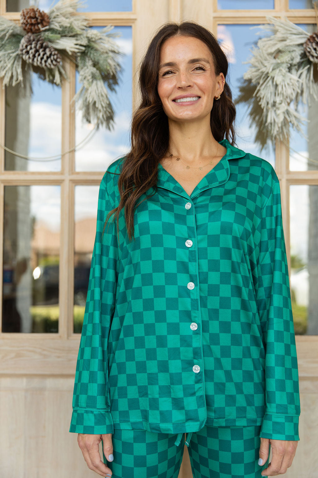 EVERGREEN CHECKER | NEW* WOMEN'S BUTTON UP LONG SLEEVE SET