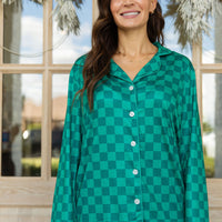 EVERGREEN CHECKER | NEW* WOMEN'S BUTTON UP LONG SLEEVE SET