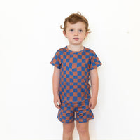 BROWN + ROYAL BLUE WAVY CHECKER | SHORT SET