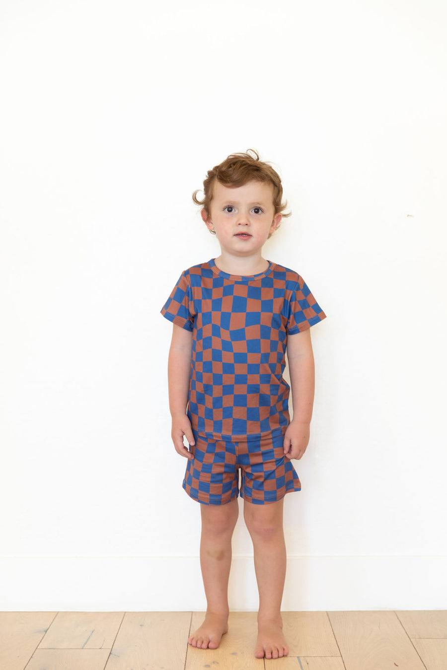 BROWN + ROYAL BLUE WAVY CHECKER | SHORT SET