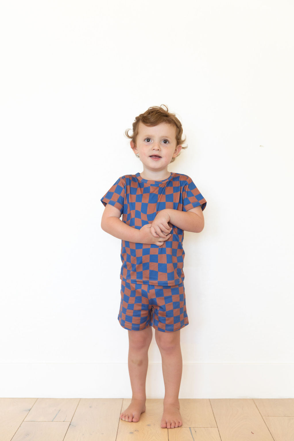 BROWN + ROYAL BLUE WAVY CHECKER | SHORT SET