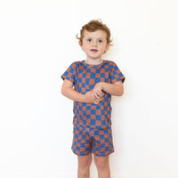 BROWN + ROYAL BLUE WAVY CHECKER | SHORT SET