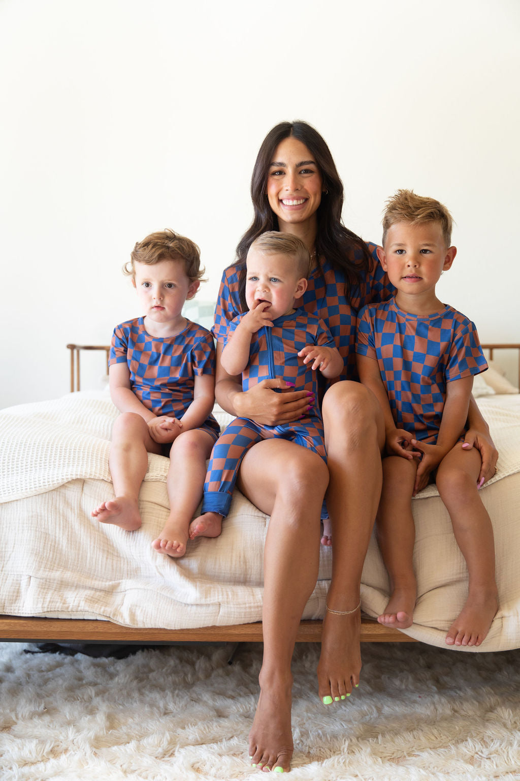 BROWN + ROYAL BLUE WAVY CHECKER | NEW* SHORT SLEEVE ZIPPER ONE PIECE