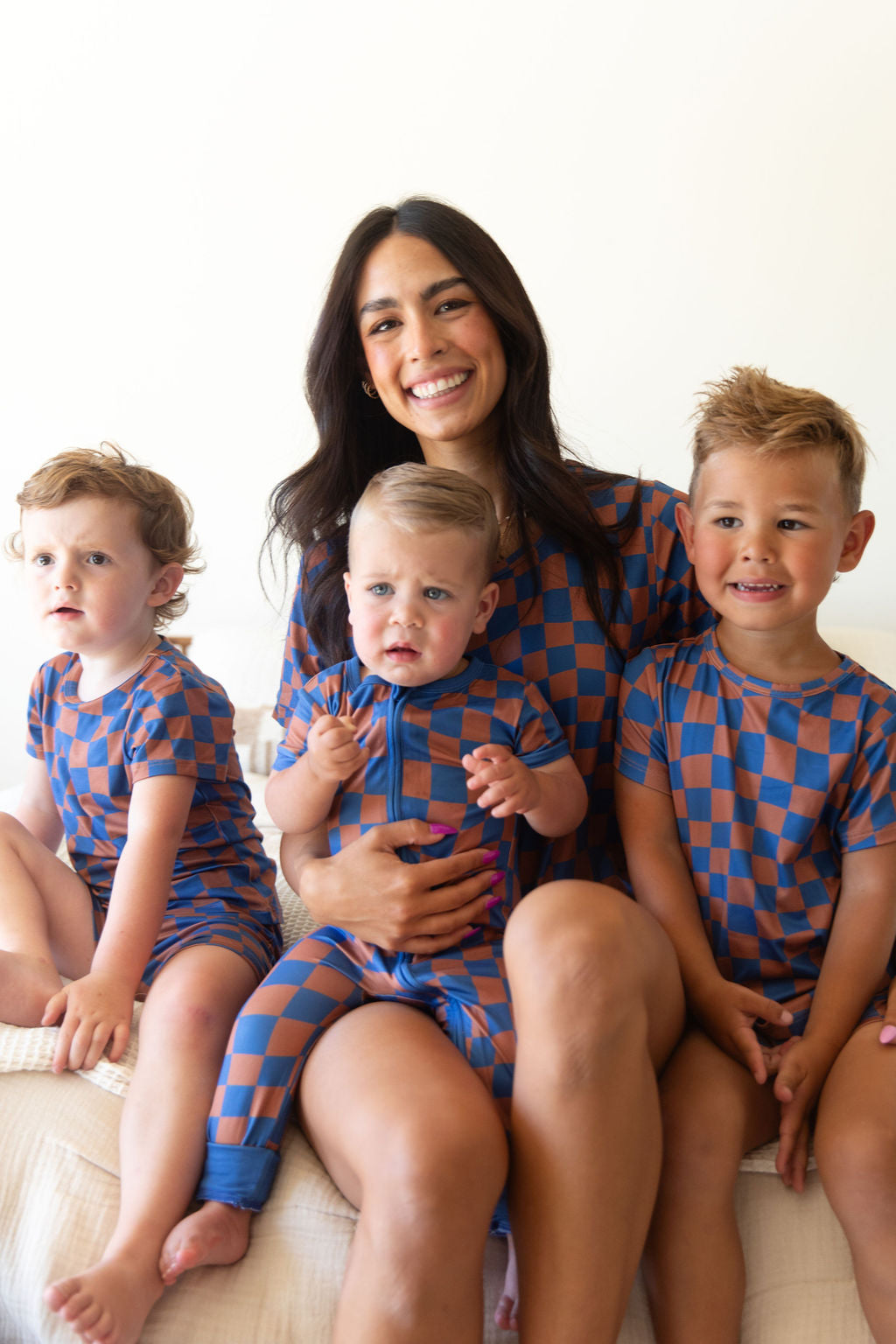 BROWN + ROYAL BLUE WAVY CHECKER | NEW* SHORT SLEEVE ZIPPER ONE PIECE