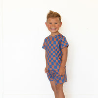 BROWN + ROYAL BLUE WAVY CHECKER | SHORT SET