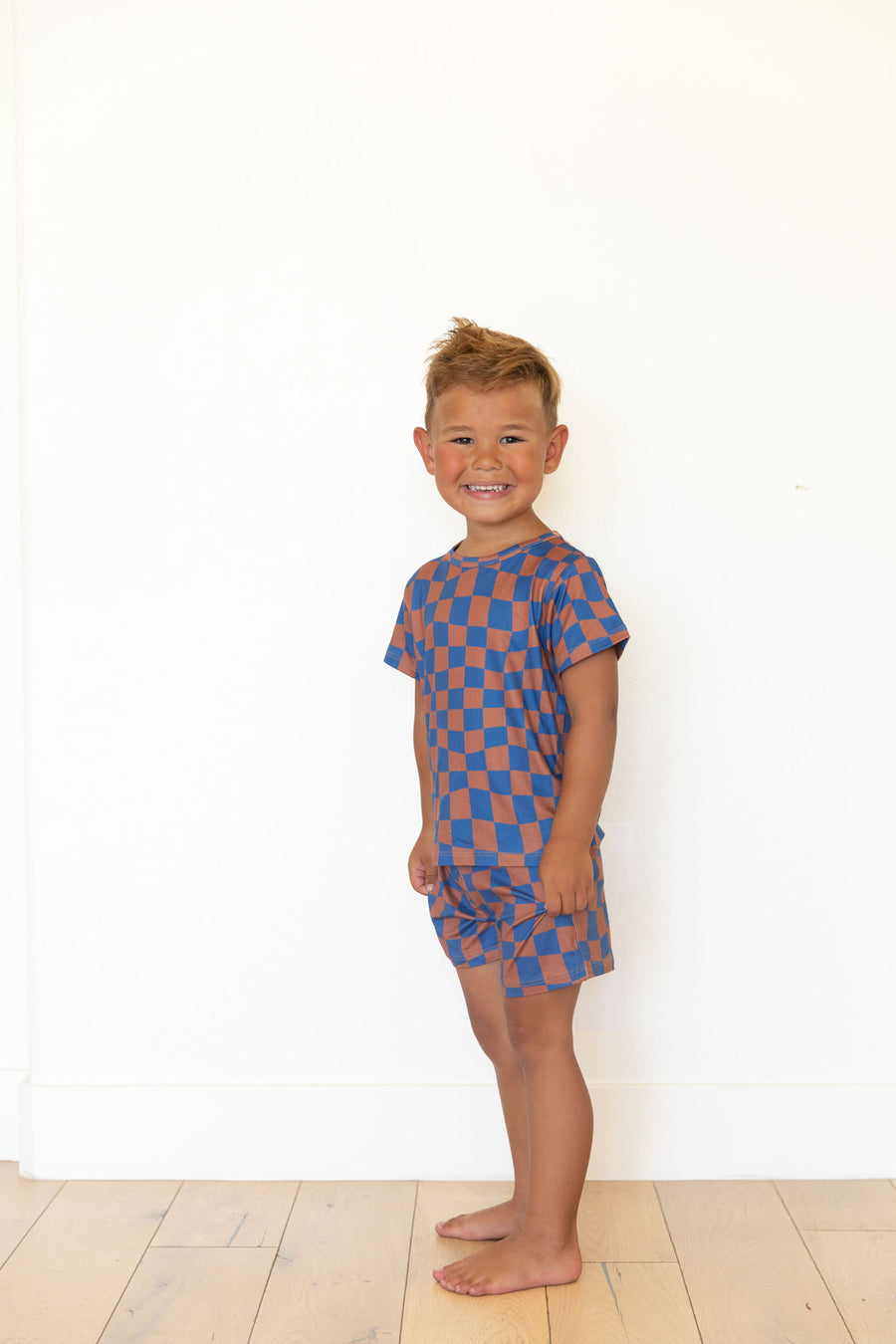 BROWN + ROYAL BLUE WAVY CHECKER | SHORT SET