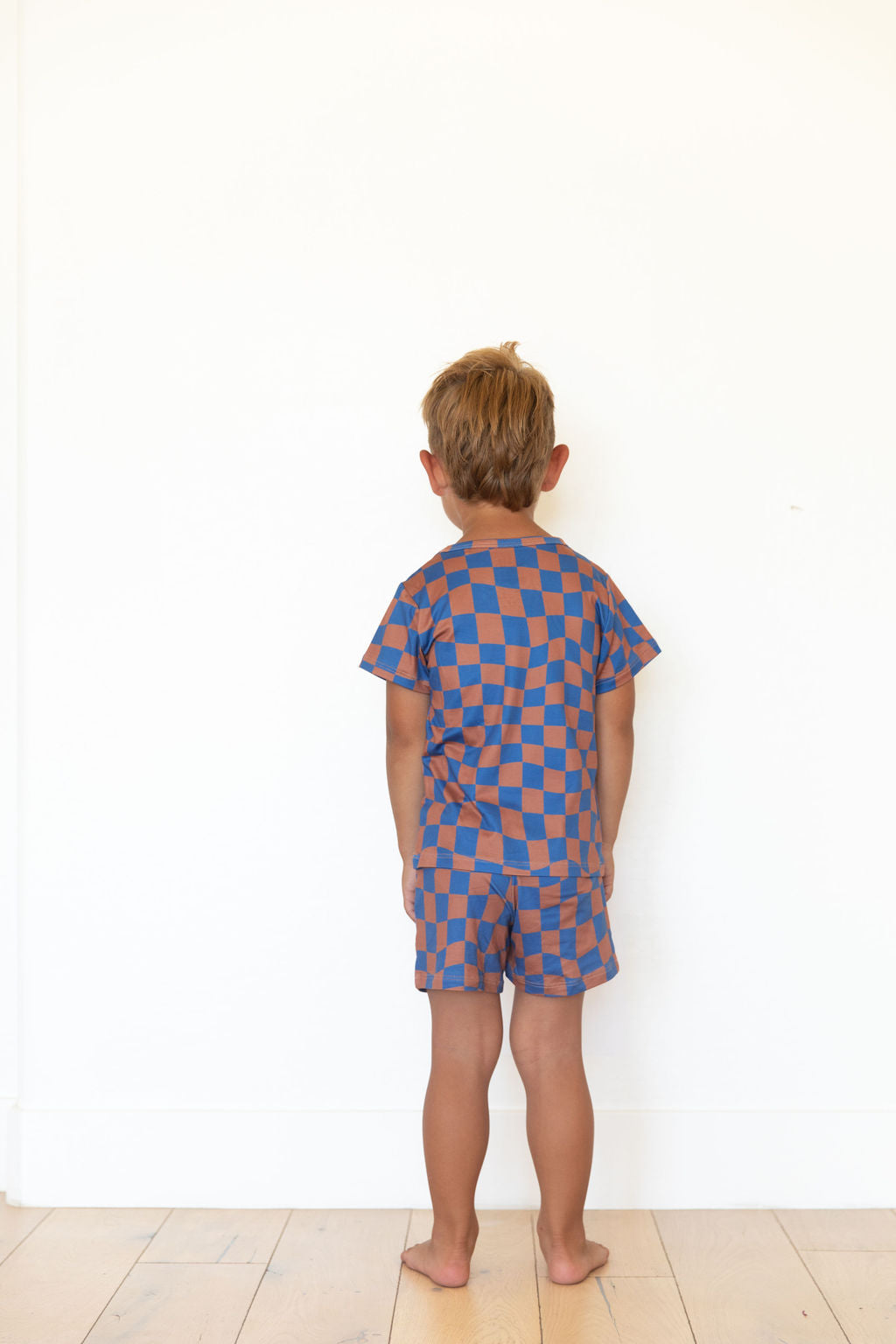 BROWN + ROYAL BLUE WAVY CHECKER | SHORT SET