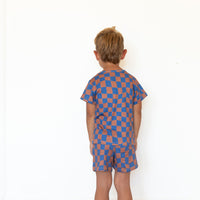 BROWN + ROYAL BLUE WAVY CHECKER | SHORT SET