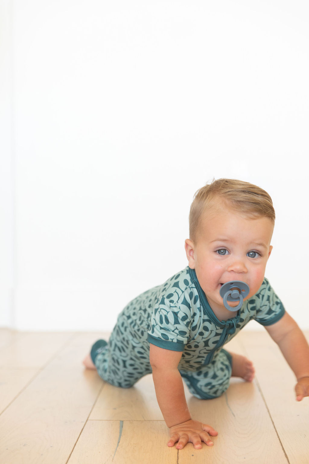 TEAL BIG SMILEYS | NEW* SHORT SLEEVE ZIPPER ONE PIECE