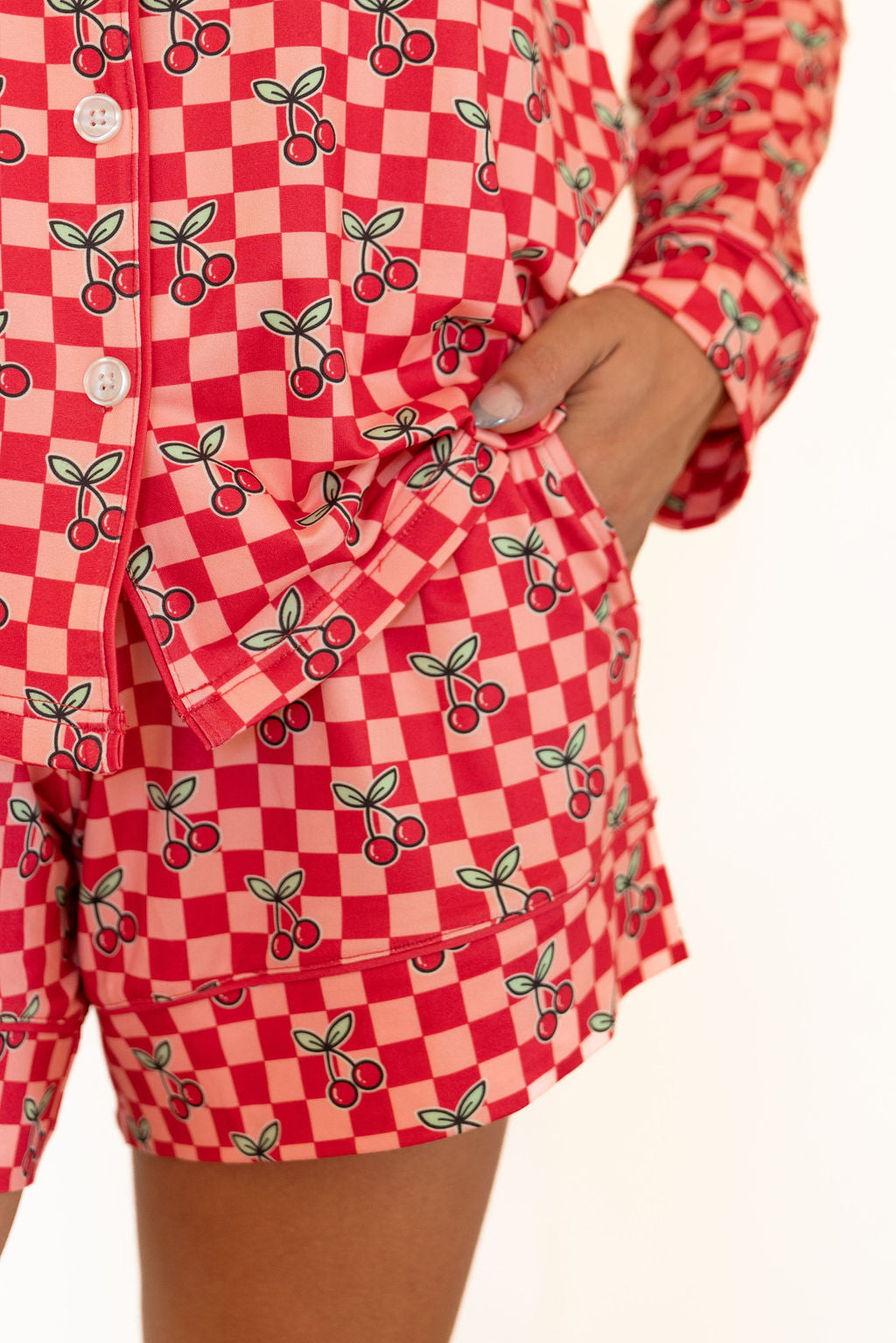 CHERRY CHECKER | NEW* WOMEN'S LONG SLEEVE SHORTS SET