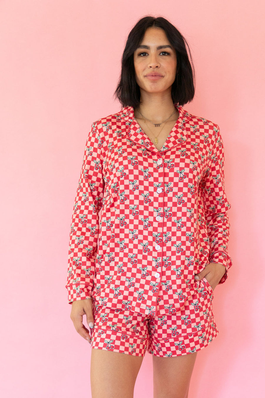 CHERRY CHECKER | NEW* WOMEN'S LONG SLEEVE SHORTS SET