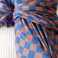 BROWN + ROYAL BLUE WAVY CHECKER | SWADDLE