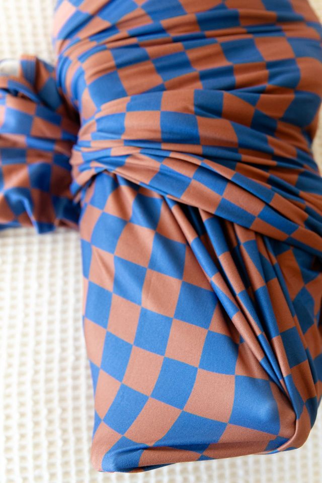 BROWN + ROYAL BLUE WAVY CHECKER | SWADDLE