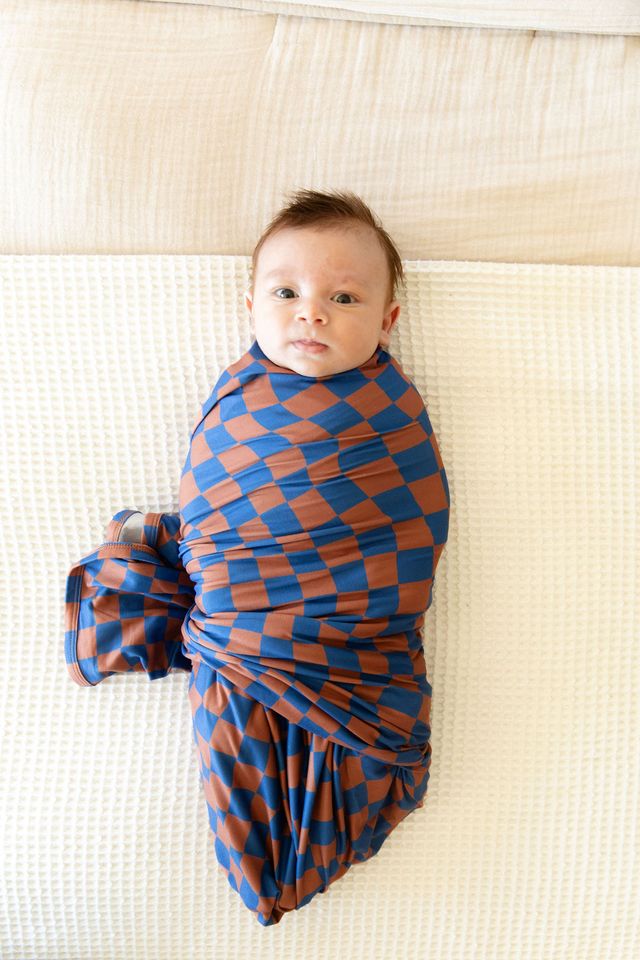 BROWN + ROYAL BLUE WAVY CHECKER | SWADDLE