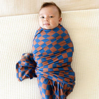 BROWN + ROYAL BLUE WAVY CHECKER | SWADDLE