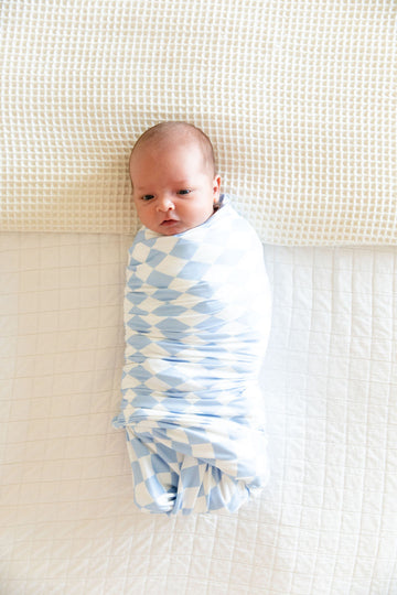 LIGHT BLUE + WHITE CHECKER | SWADDLE